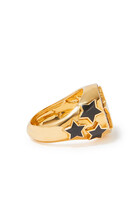 Nujum Letter N Star Signet Ring, 18k Yellow Gold & Black Diamonds
